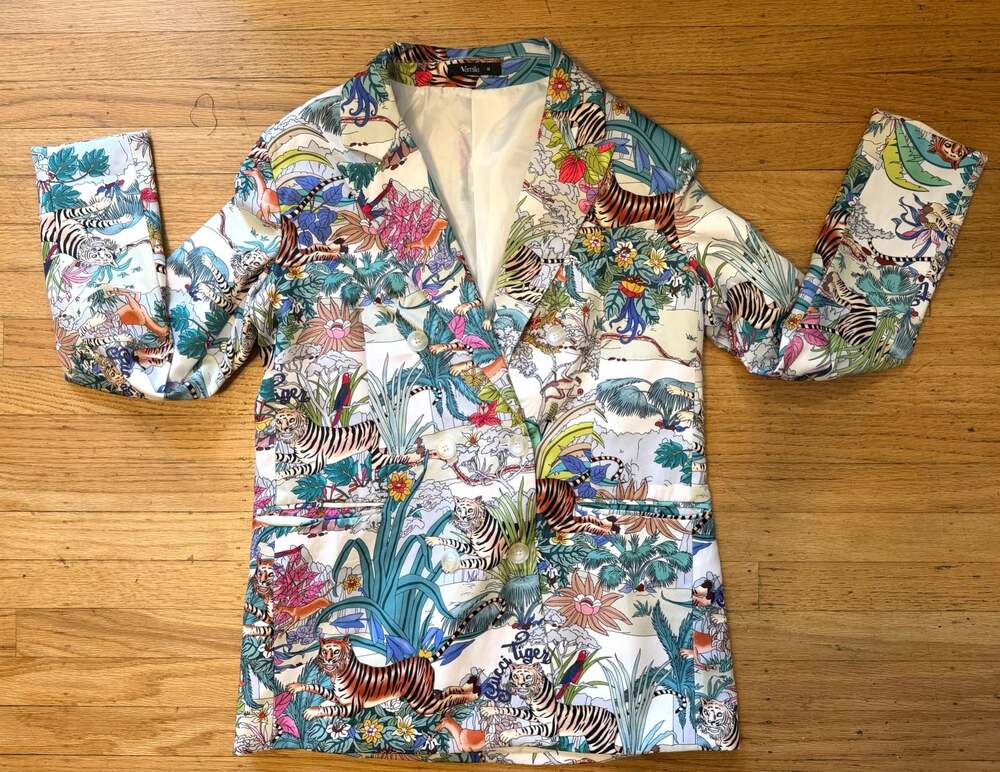Vamila Tiger Jungle Print Double Breasted Blazer Tropical Safari Animal Jacket